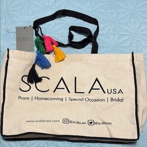 Scala Cream Tote Bag with Colorful Tassels